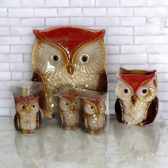 Owl Kitchen Dinning Functional Decor Artisan Glazed Hand Painted Ceramic 4 Piece - Picture 13 of 16
